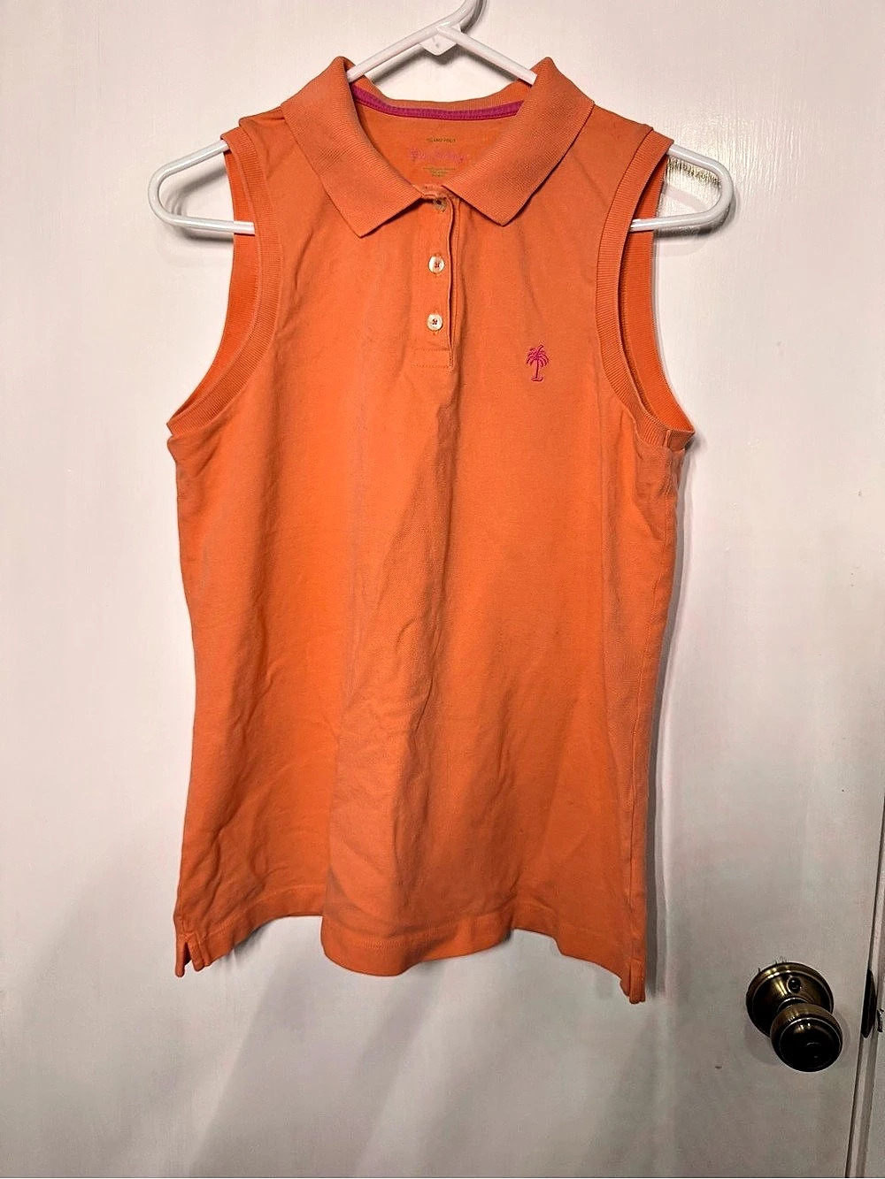 Lilly Pulitzer Orange Sleeveless Island Polo Palm Tree Logo Golf Resort Style la